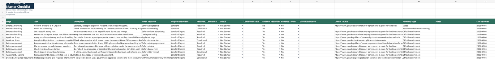 Preview of the LetReady new tenancy master checklist